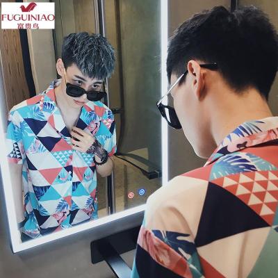 富贵鸟（FUGUINIAO）夏季港风日系短袖衬衫男韩版潮流宽松夏威夷复古痞帅海边花衬衣潮