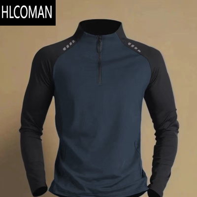 HLCOMAN户外运动速干长袖T恤男士薄款排汗田径健身半拉链骑行上衣
