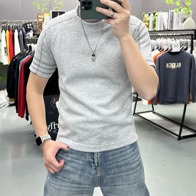 春夏新款加厚短袖T恤男士上衣重磅简约极简风潮流T恤休闲男士纯色