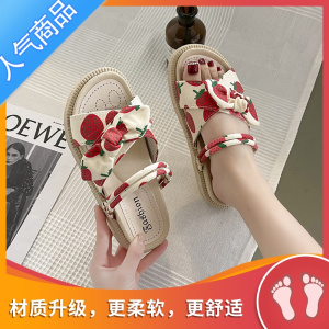 SUNTEK度假风拖鞋女夏季外穿2023新款蝴蝶结可爱松糕厚底两穿罗马一字拖