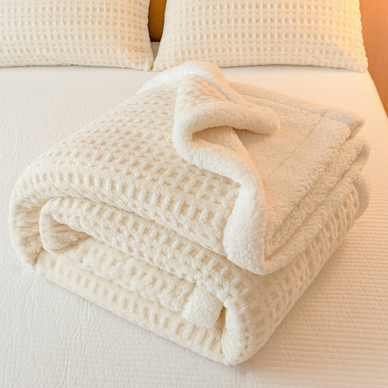 提花羊羔绒毛毯加厚冬季新款珊瑚绒小毯子办公室午睡披肩沙发盖毯