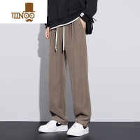 YANXU休闲裤子男秋款潮流宽松百搭青少年咖色垂感阔腿显腿长裤2023秋季