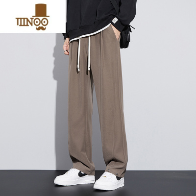 YANXU休闲裤子男秋款潮流宽松百搭青少年咖色垂感阔腿显腿长裤2023秋季
