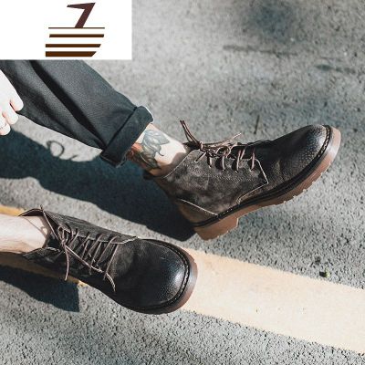 尗卡马丁靴男高帮靴子男英伦短靴真皮复古男鞋休闲鞋工装靴棉鞋男