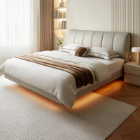 全友家居 头层牛皮软包床现代简约主卧室双人真皮大床高脚床