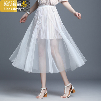 透视半身裙白色