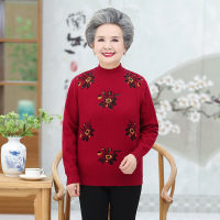 迪鲁奥(DILUAO)中年春妈妈装高领毛线衣中老年女装毛衣针织衫奶奶装打底衫