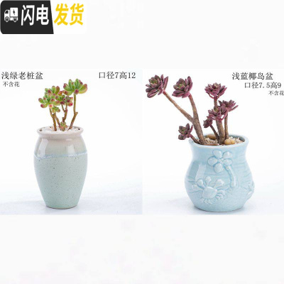 三维工匠创意个性中大小号口径北欧风蓝色家用可爱多肉花盆陶瓷器 小高盆2个 中等花盆容器