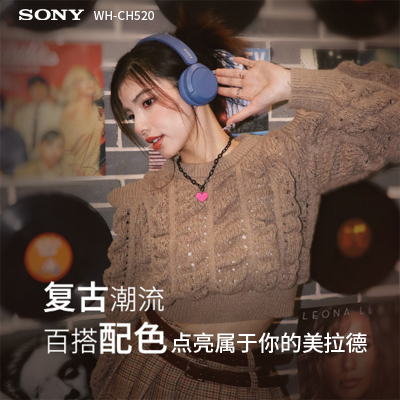 索尼(SONY) WH-CH520 舒适高效头戴式耳机 复古百搭美拉德 蓝色