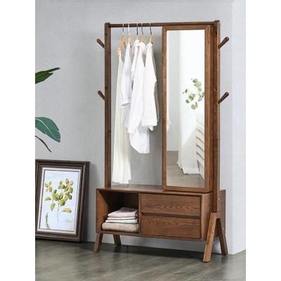 森美人实木衣帽架落地卧室客厅挂衣架简约现代衣架子多功能带镜子收纳