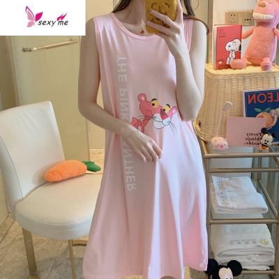 睡裙女夏季棉无袖背心学生甜美薄款大码宽松孕妇睡衣夏天家居服FISHBASKET