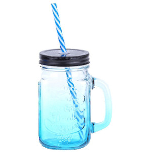 家柏饰(CORATED)带盖便携玻璃杯女学生可新水杯喝水吸管带把杯子