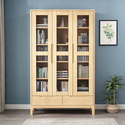 圣德列 三门书柜带玻璃门落地家用客厅组合文件展示柜