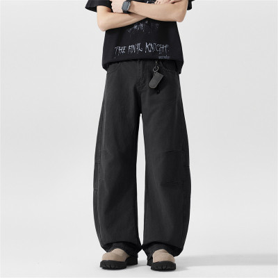 美式复古解构水洗工装裤男女微喇叭显瘦宽松休闲直筒阔腿长裤_582