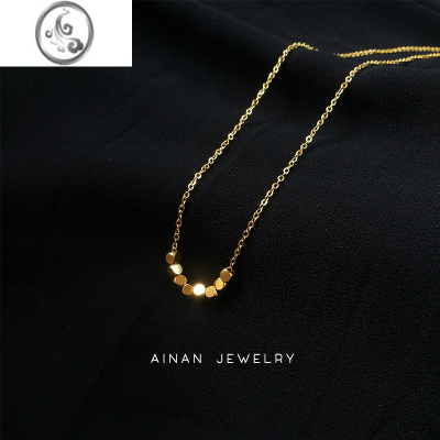 JiMi八方来财金色小众项链女款简约小方块高级感钛钢不掉色锁骨链