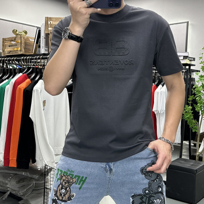 夏季新款短袖T恤男圆领半袖钢印丝光棉上衣修身潮流欧洲站休闲潮i