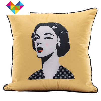 客厅沙发靠垫抱枕套短毛绒北欧风格办公室靠背汽车护腰枕枕芯定制御蓝锦