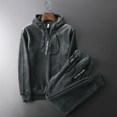 HongZun金丝绒休闲套装男加绒加厚卫衣卫裤运动服秋冬精小伙潮牌两件套其他套装