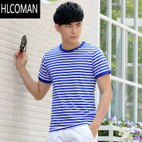 HLCOMAN夏季海魂衫男短袖t恤定制 水手服半袖演出服蓝白条纹情侣装