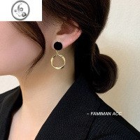 JiMi韩国圆圈耳环女2023年新款气质网红银针耳钉小众高级感黑色耳