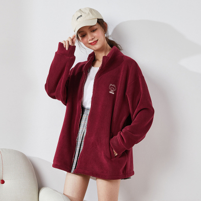 [2件8.8折]唐狮新款摇粒绒外套女春季开衫上衣春秋款短外套宽松潮