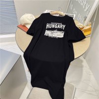 夏季韩版短袖个性宽松休闲连衣裙女大码懒人裙中长款开叉T恤裙子