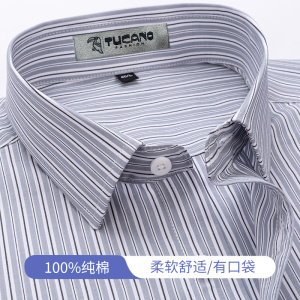 啄木鸟纯棉内搭条纹衬衫男长袖2025春中年男士商务正装全棉寸衬衫