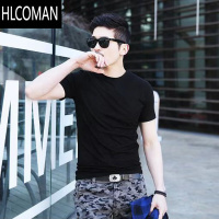 HLCOMAN夏装男士修身白色短袖T恤韩国潮流圆领休闲半袖t恤韩版打底衫