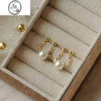 JiMi碎银珍珠链条耳环2023新款小众设计高级感ins风后挂式耳钉女