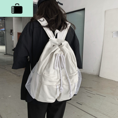 潮酷抽绳帆布书包女学生韩版原宿高中大学生双肩包女百搭ins背包NEW LAKE
