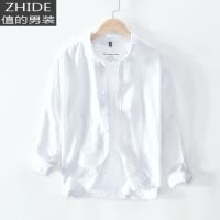 SUNTEK高级感衬衫男设计感日系白色长袖上衣服春季亚麻宽松棉麻料衬衣寸衬衫
