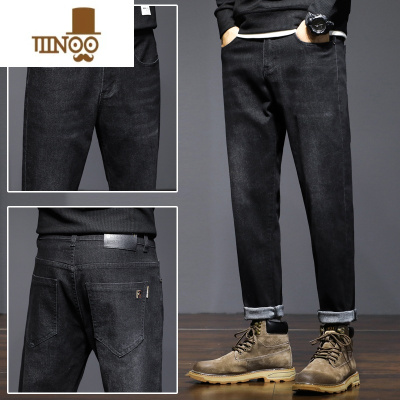 YANXU高端牛仔裤男款2023年秋季新款感广州新塘镇复古直筒黑色裤子
