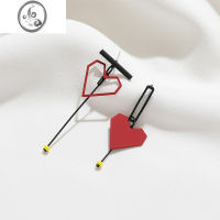 JiMi红色爱心耳环不对称耳钉超仙气质高级感轻奢耳饰蚊香盘无耳洞耳夹