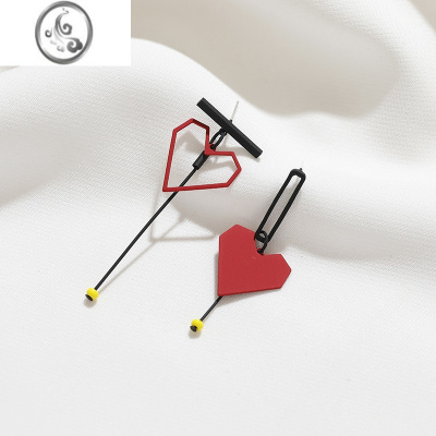 JiMi红色爱心耳环不对称耳钉超仙气质高级感轻奢耳饰蚊香盘无耳洞耳夹