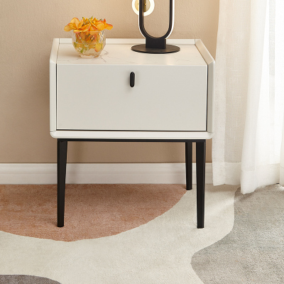 全友家居 轻奢简约床头柜 仿岩板玻璃台面 卧室储物柜 双色可选