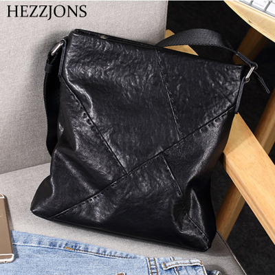 赫泽琼斯HEZZJONS男士奢侈品单肩包进口植鞣牛皮真皮斜挎包时尚青年百搭休闲男神背包黑色