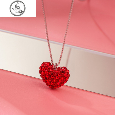 简约气质925纯银红心项链女锁骨小众设计潮网红配饰女友生日 JiMi