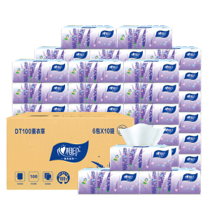 心相印DT100商用薰衣草三层塑装纸面巾100抽6包*10提-箱装
