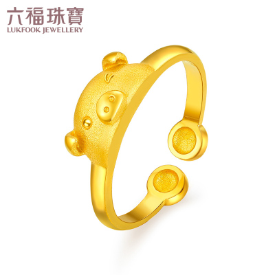六福珠宝足金福运相伴生肖猪黄金戒指女款开口戒计价GDGTBR00263.39克（含工费150元）