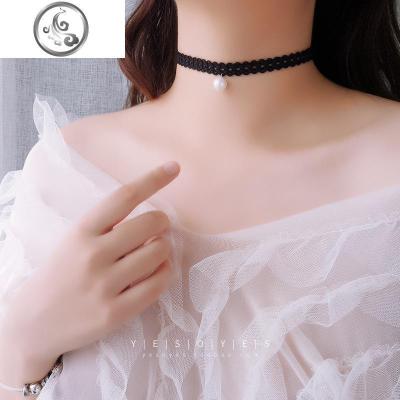 黑色脖子饰品纯银日韩国简约choker项圈项链女锁骨链蕾丝颈带颈圈 JiMi