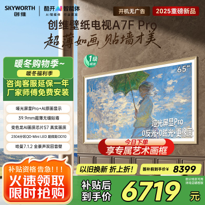 创维壁纸电视65A7F Pro 65英寸超薄壁画艺术mini led平板智能家电液晶电视机国家补贴 A7E Pro升级款