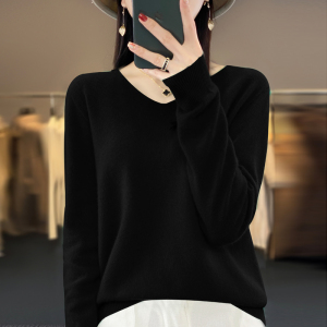 免费试穿 秋冬新款V领羊绒衫春秋新款针织衫瘦身上衣慵懒毛衣女春秋针织上衣服打底衫秋冬内搭大码显瘦洋气打底衫女