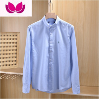 七斓100牛津纺休闲衬衫长袖衬衣剌绣花青年扣领男尖领纯色