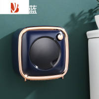 三维工匠创意高端卫生间纸巾盒壁挂厕所抽纸放纸盒免打孔厕纸卷纸筒置物架 滚筒纸巾盒[蓝金色]