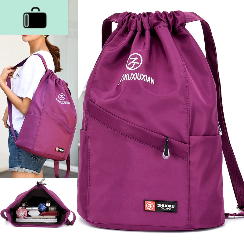 抽绳束口简易小学生书包新款简约轻便背包牛津布百搭折叠柔双肩包NEW LAKE