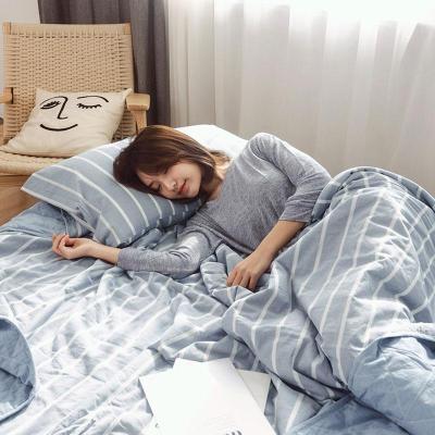 美帮汇日式水洗棉全棉空调被四件套全棉夏凉被单双人学生薄被子春秋被芯