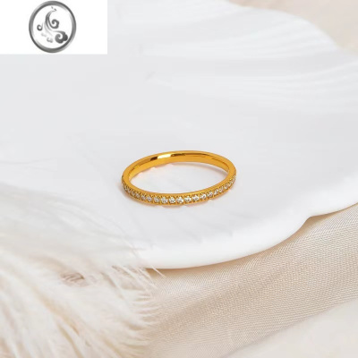 JiMi排钻戒指女金设计小众高级感时尚个性彩金极细玫瑰金皓石指环