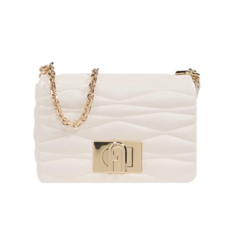 FURLA女款皮革单肩包精致绗缝圆边矩形造型金色链条品牌标识翻盖