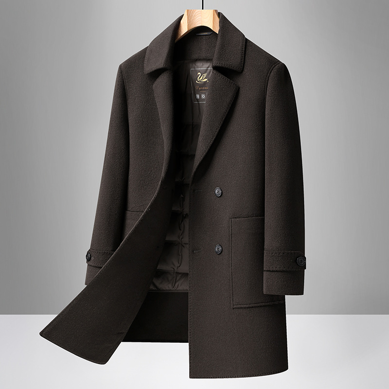 纯羊毛双面呢大衣风衣男士秋冬新款脱卸内胆双排扣羊毛呢大衣外套