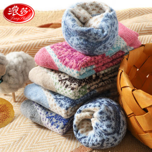 浪莎袜子女兔羊毛袜冬季加厚中筒毛圈袜舒适保暖时尚长袜居家毛巾袜 小鹿款 均码 红色 31-34